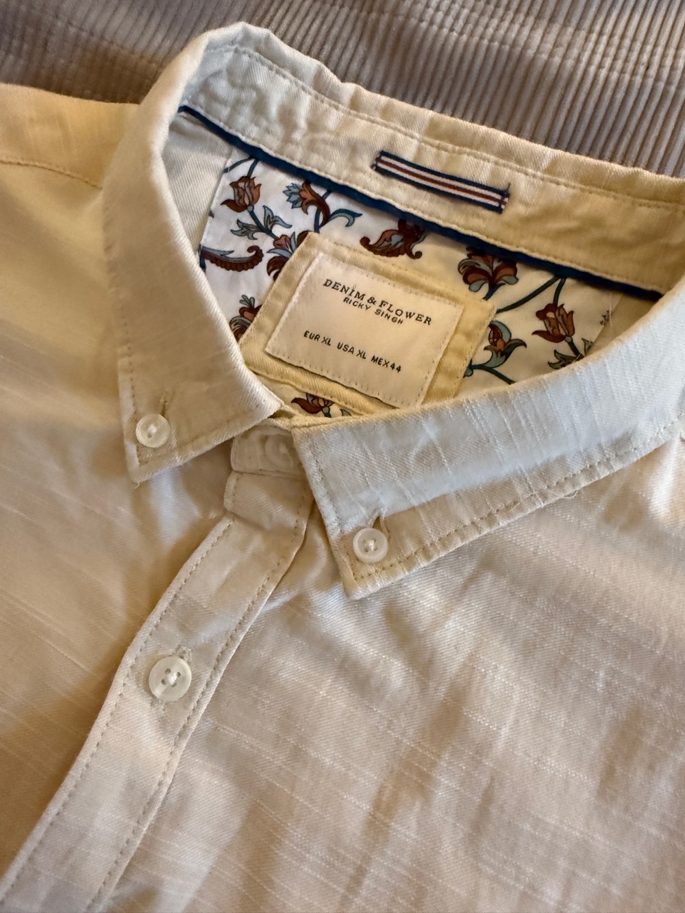 Denim & Flower Men’s Short Sleeve Button-Down Shirt – Size XL – Cream/Ivory